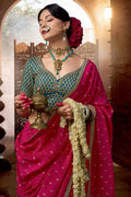 Rani Pink Handwoven Banarasi Saree with Teal Embroidered Blouse VA