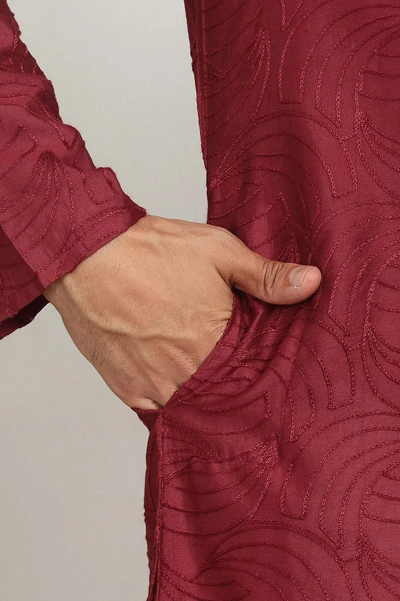 Red Jacquard Kurta for Men – Festive & Formal Wear KSF