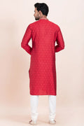 Red & White Cotton Jacquard Printed Kurta Pajama Set - Traditional Wear RTI