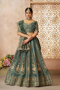 Regal Green Tissue Lehenga with Banarasi Patchwork & Intricate Zari Embroidery KSR