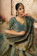 Regal Green Tissue Lehenga with Banarasi Patchwork & Intricate Zari Embroidery KSR