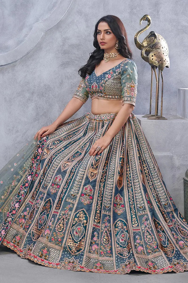 Regal Grey Embroidered Bridal Lehenga with Intricate Zari & Sequin Work KSR