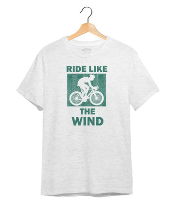 "Ride Like The Wind" Printed T-Shirt – Premium Round Neck - White Melange - 100% Cotton Offbeat