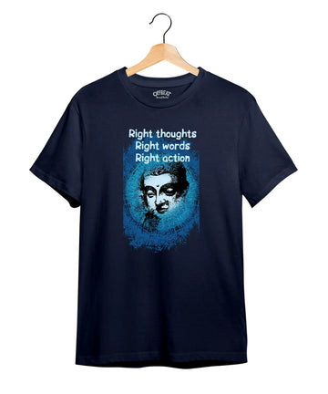 "Right Thoughts" Printed T-Shirt – Premium Round Neck - Navy Blue - 100% Cotton Offbeat