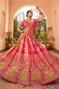 Royal Pink & Orange Banarasi Silk Bridal Lehenga with Zari & Mirror Work VA