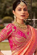 Royal Pink & Orange Banarasi Silk Bridal Lehenga with Zari & Mirror Work VA