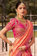 Royal Pink & Orange Banarasi Silk Bridal Lehenga with Zari & Mirror Work VA