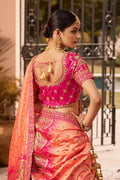 Royal Pink & Orange Banarasi Silk Bridal Lehenga with Zari & Mirror Work VA