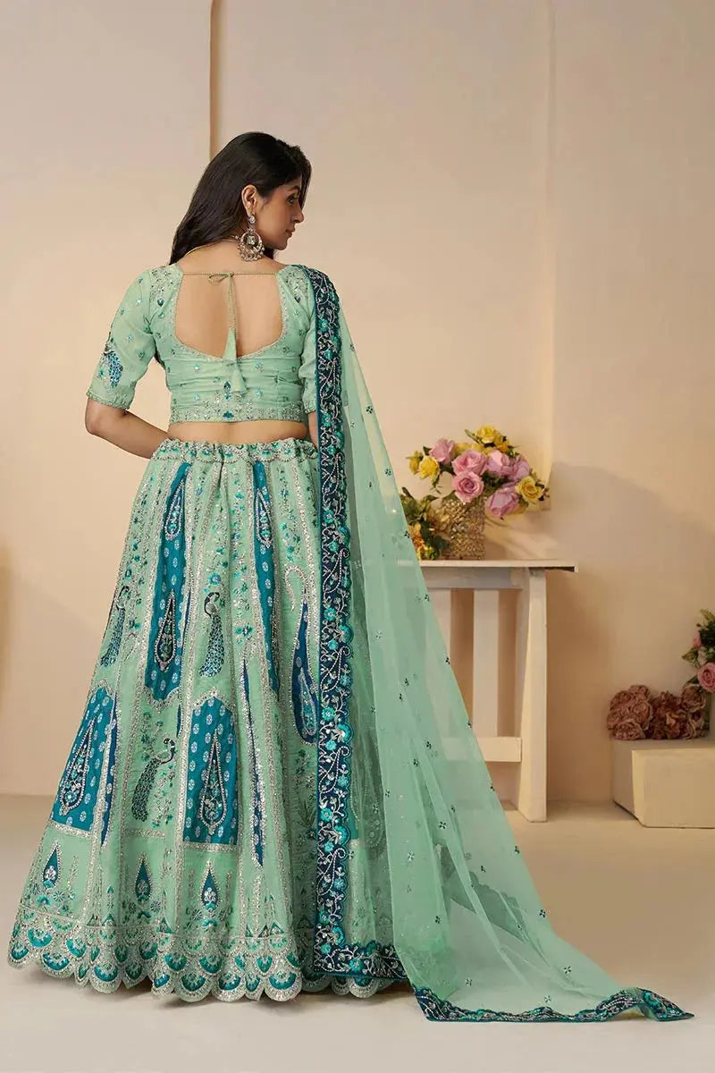 Royal Sky Blue Bridal Lehenga with Paisley & Peacock Motifs and Heavy Embroidery KSR
