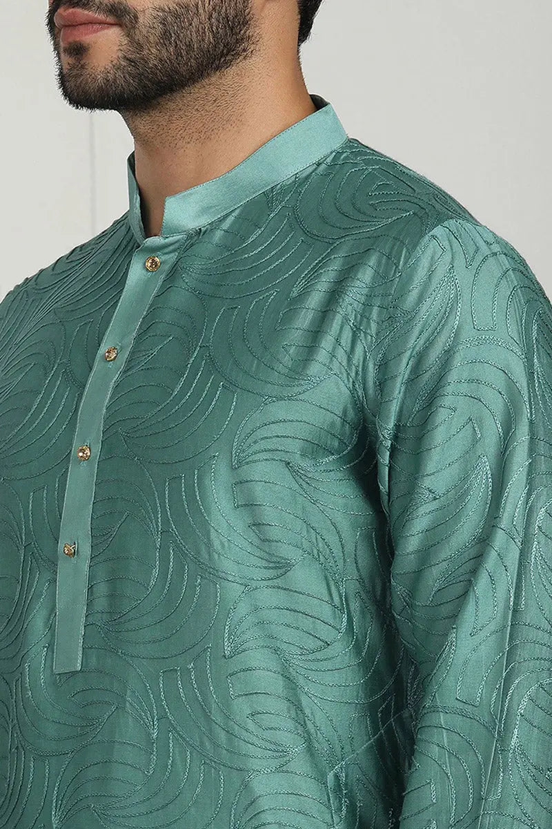 Sea Green Jacquard Kurta for Men – Festive & Formal Wear KSF