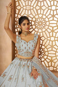 Sky Blue Zari Silk Lehenga Choli with Sequins Work – Reception Wear KSR