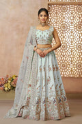 Sky Blue Zari Silk Lehenga Choli with Sequins Work – Reception Wear KSR