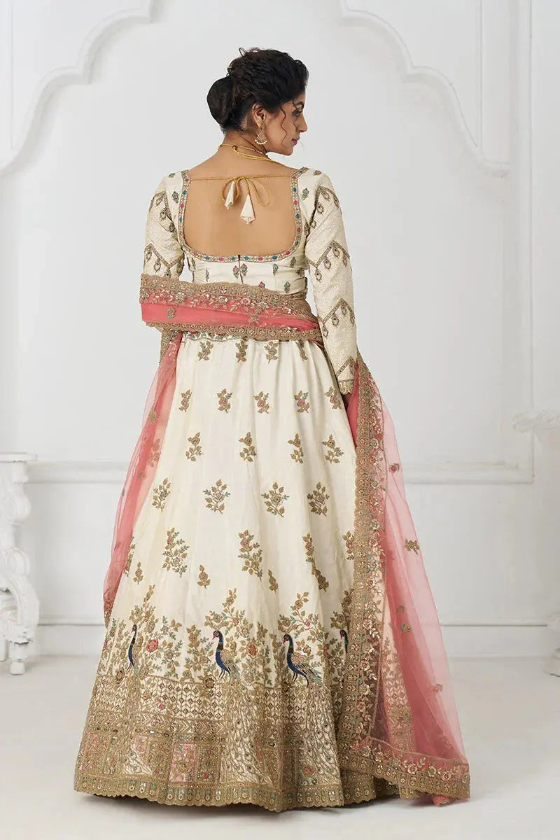 Stunning White Zari Silk Bridal Lehenga with Intricate Embroidery KSR