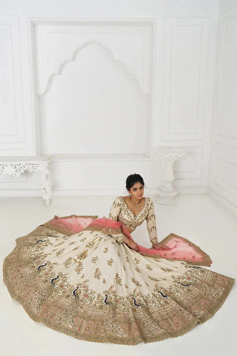 Stunning White Zari Silk Bridal Lehenga with Intricate Embroidery KSR