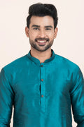 Teal Blue Banarasi Silk Printed Kurta Pajama Set - Traditional Wear RTI