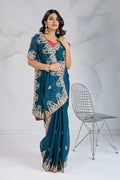 Teal Embroidered Saree with Red Blouse – Festive & Party Wear RTI