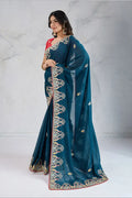 Teal Embroidered Saree with Red Blouse – Festive & Party Wear RTI