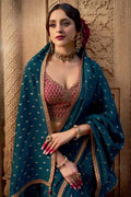 Teal Handwoven Banarasi Saree with Rani Pink Embroidered Blouse VA