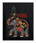 Temple Elephant Art Printed T-Shirt – Premium Round Neck - Black & Pigeon Blue - 100% Cotton Offbeat