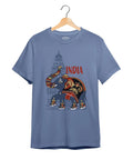 Temple Elephant Art Printed T-Shirt – Premium Round Neck - Black & Pigeon Blue - 100% Cotton Offbeat