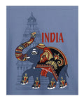Temple Elephant Art Printed T-Shirt – Premium Round Neck - Black & Pigeon Blue - 100% Cotton Offbeat
