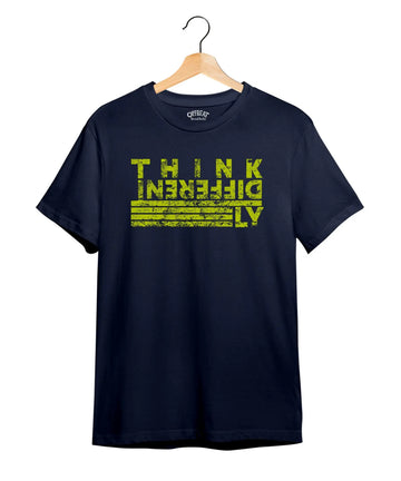 "Think Differently" Printed T-Shirt – Premium Round Neck - Navy Blue - 100% Cotton Offbeat