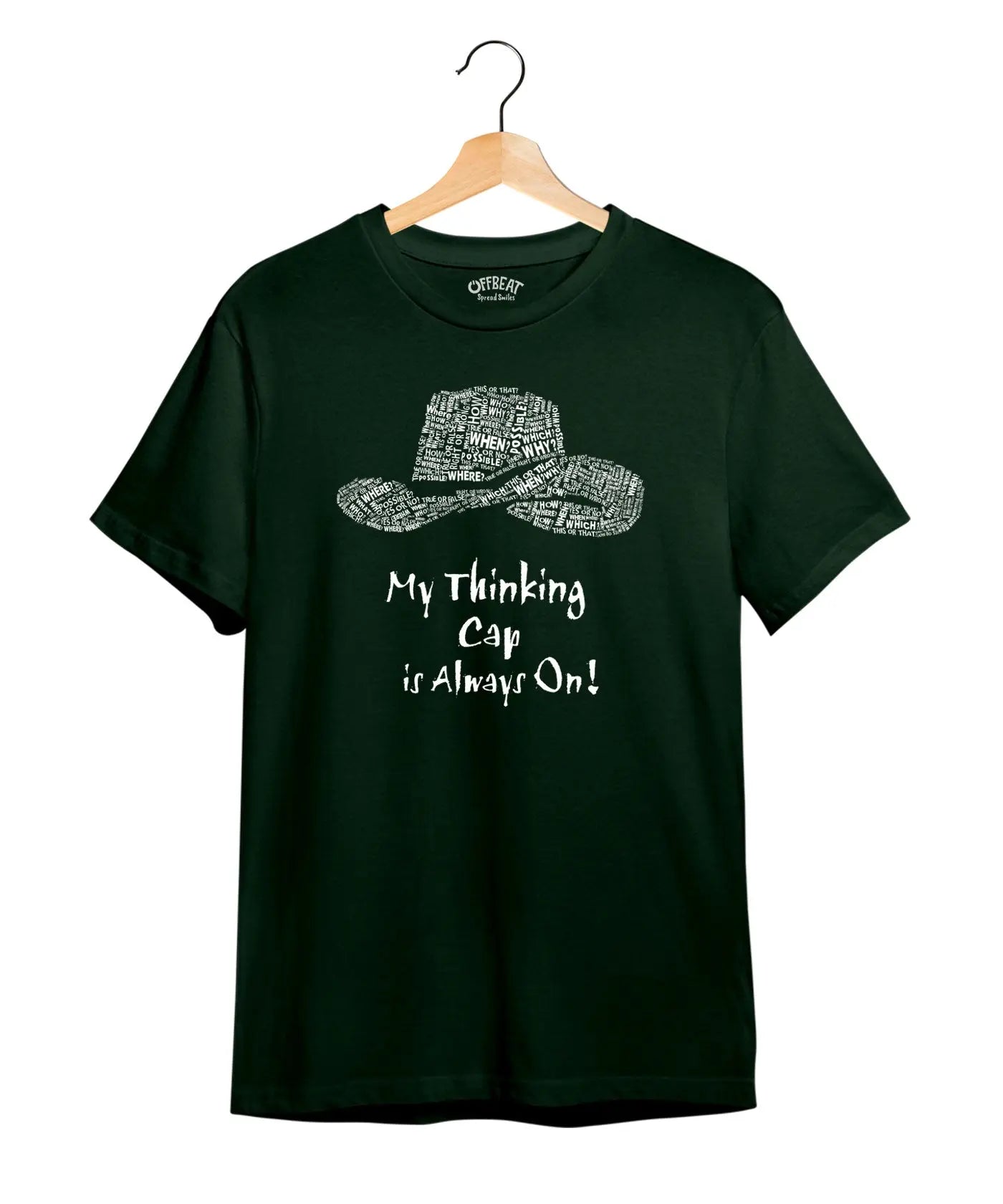 "Thinking Cap" Printed T-Shirt – Premium Round Neck - Black & Bottle Green - 100% Cotton Offbeat