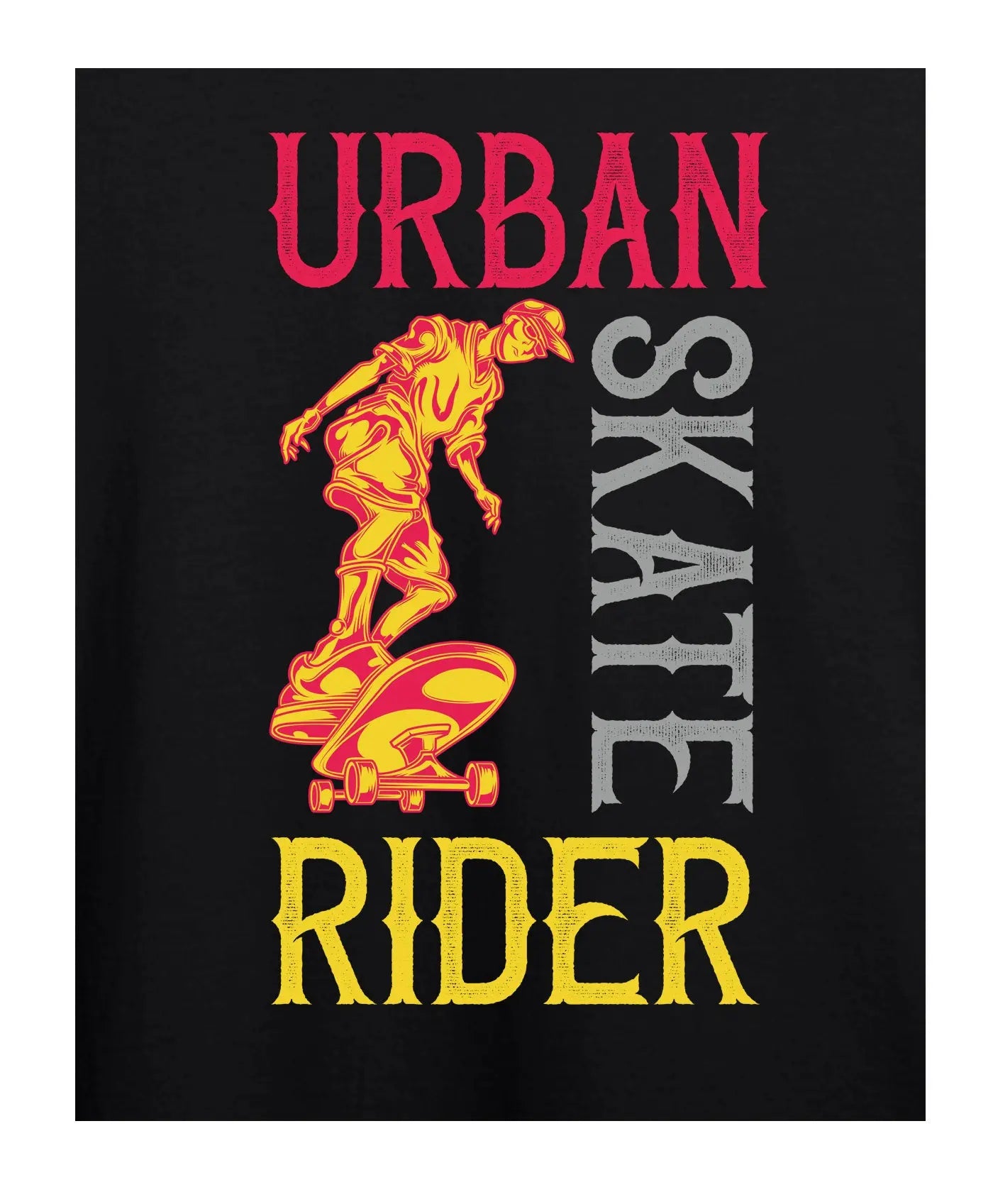 "Urban Skate Rider" - Juniors Unisex T-Shirt – Premium Round Neck - Black- 100% Cotton Offbeat