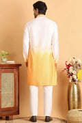 White Yellow Embroidered Designer Kurta Pajama Set - Traditional Wear VA