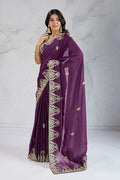 Wine Embroidered Saree with Green Blouse – Festive & Party Wear RTI