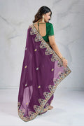 Wine Embroidered Saree with Green Blouse – Festive & Party Wear RTI