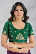 Wine Embroidered Saree with Green Blouse – Festive & Party Wear RTI