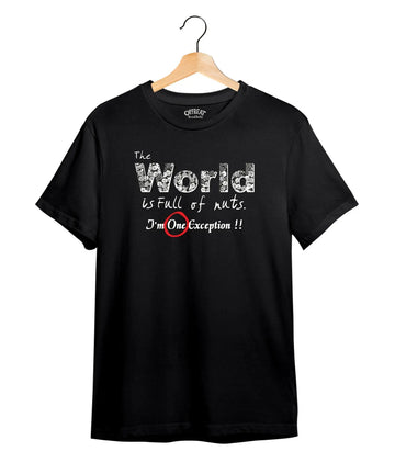 "World Is Full of Nuts" Printed T-Shirt – Premium Round Neck - Black - 100% Cotton Offbeat