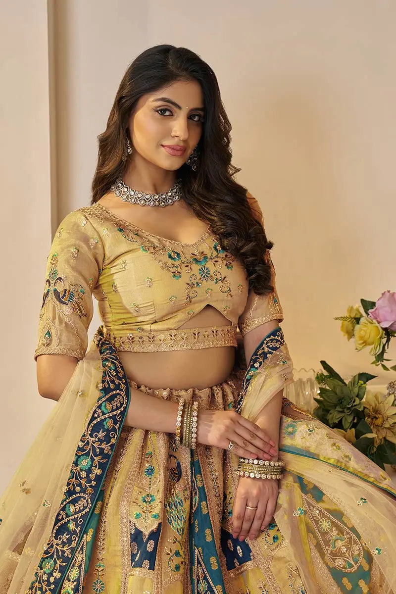Yellow Banarasi Silk Lehenga Choli with Net Dupatta – Hand Embroidery, Sequins & Thread Work KSR