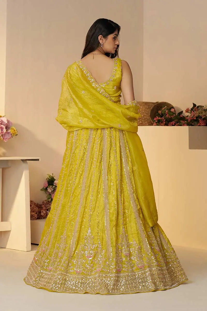 Yellow Haldi Lehenga with Intricate Sequins & Cut Dana Work KSR