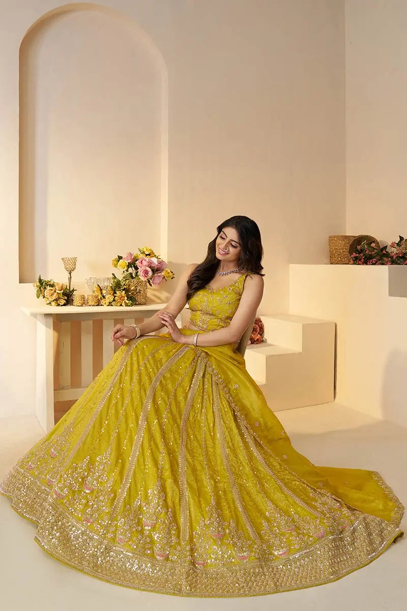 Yellow Haldi Lehenga with Intricate Sequins & Cut Dana Work KSR