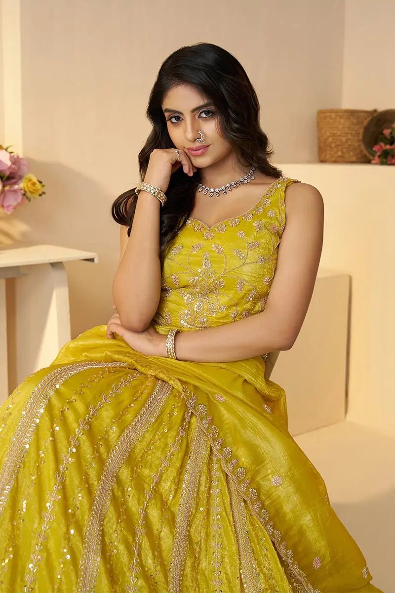 Yellow Haldi Lehenga with Intricate Sequins & Cut Dana Work KSR