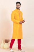 Yellow & Red Banarasi Silk Printed Kurta Pajama Set - Traditional Wear RTI