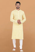 Yellow & White Rayon Printed Kurta Pajama Set - Traditional Wear RTI