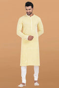 Yellow & White Rayon Printed Kurta Pajama Set - Traditional Wear RTI