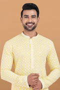 Yellow & White Rayon Printed Kurta Pajama Set - Traditional Wear RTI