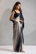 Black & Cream Beads Work Satin Saree with Sequin Border LF