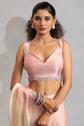 Baby Pink  & Cream Satin Saree with Fancy Work Border LF