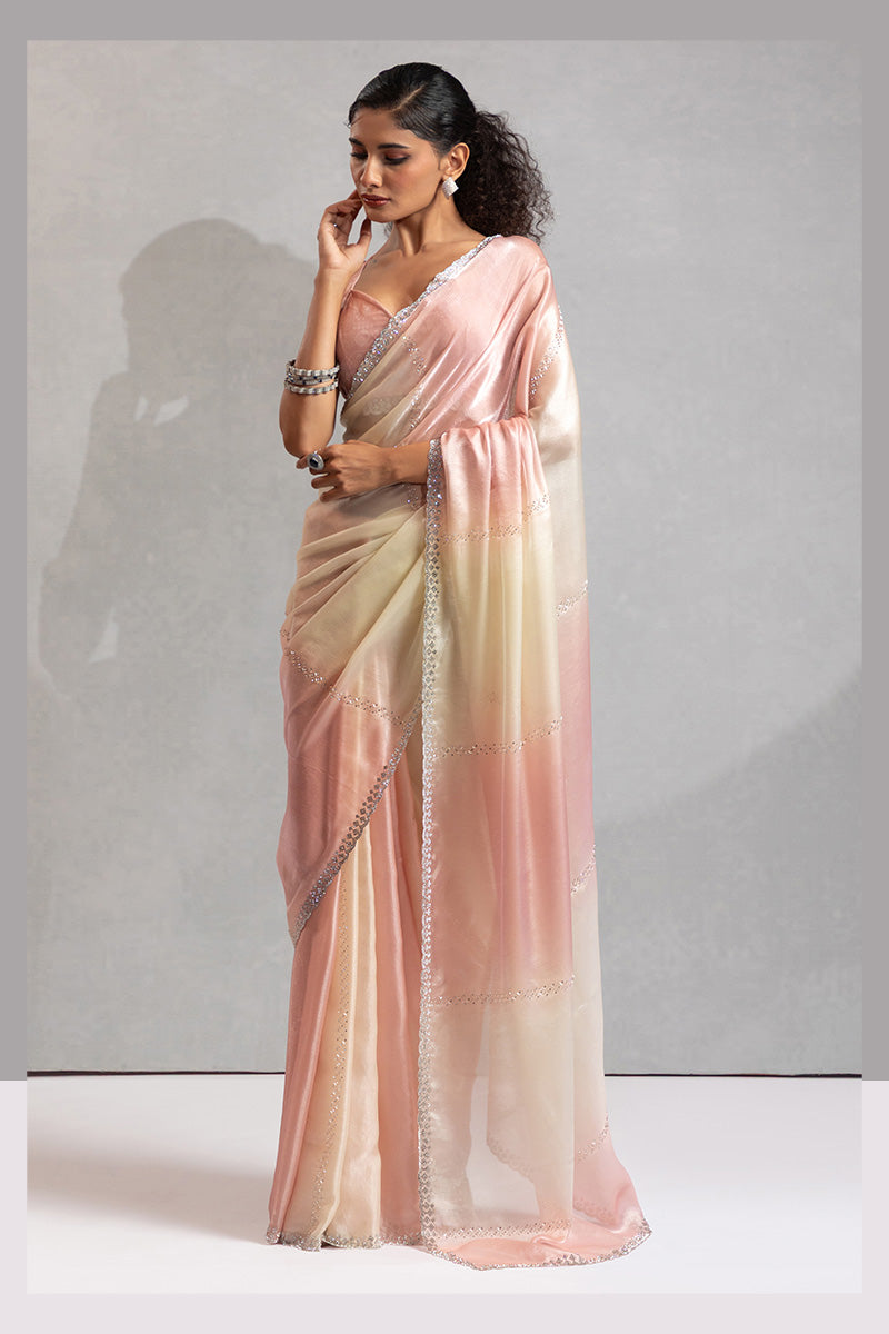 Baby Pink  & Cream Satin Saree with Fancy Work Border LF