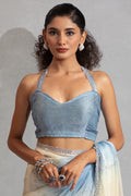 Sky Blue & Cream Satin Saree with Fancy Work Border LF