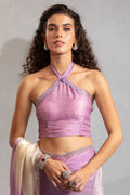 Lavender & Cream Satin Saree with Fancy Work Border LF