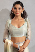Pista Green & Cream Satin Saree with Fancy Work Border LF