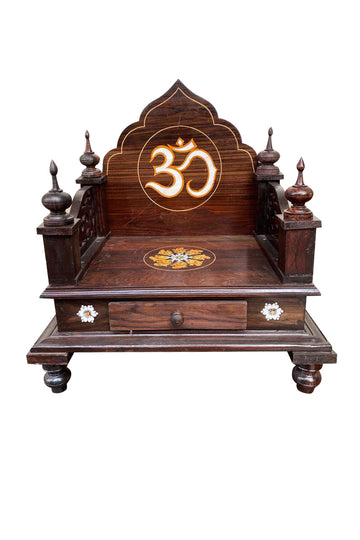 Handcrafted Wooden Pooja Mandir with Om Symbol & Drawer INDIGO ETHNICS