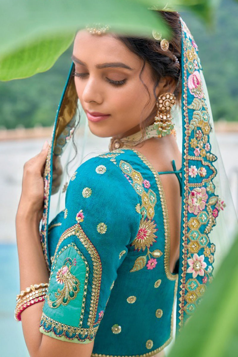Regal Mint & Teal Embroidered Bridal Lehenga Set RTI