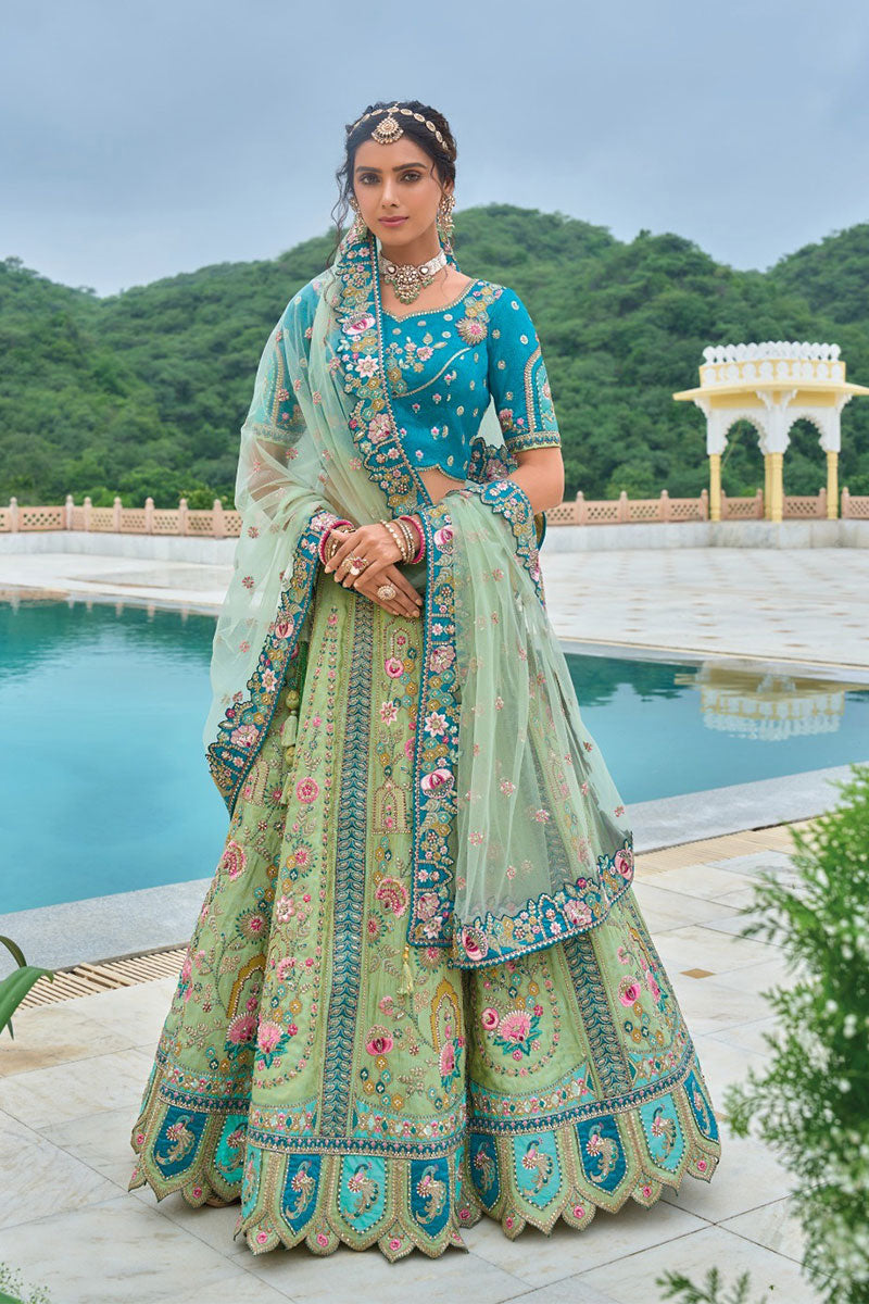 Regal Mint & Teal Embroidered Bridal Lehenga Set RTI